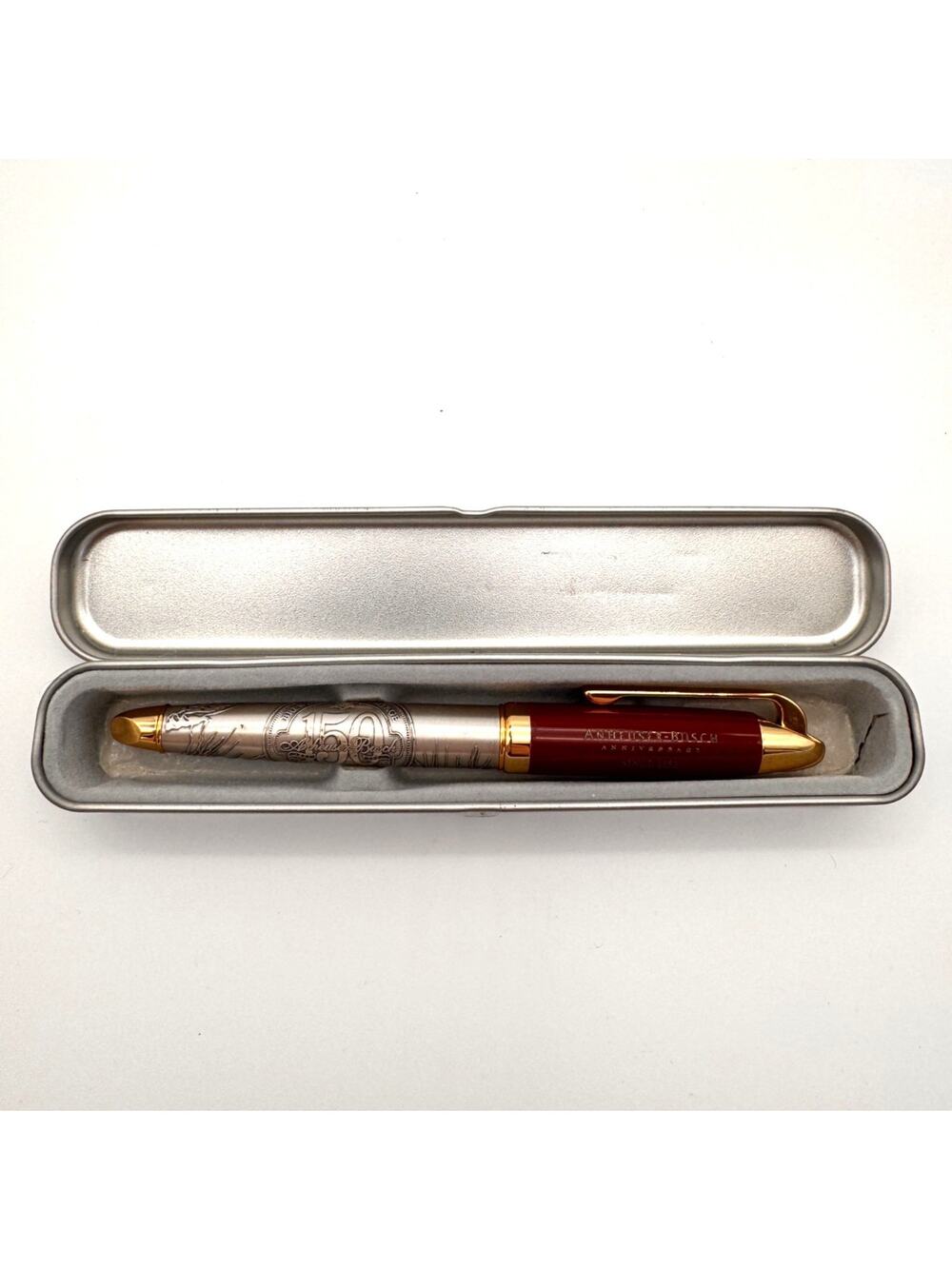 Anheuser Busch 150th Anniversary Rare Ballpoint Pen Silver, Gold, Burgundy